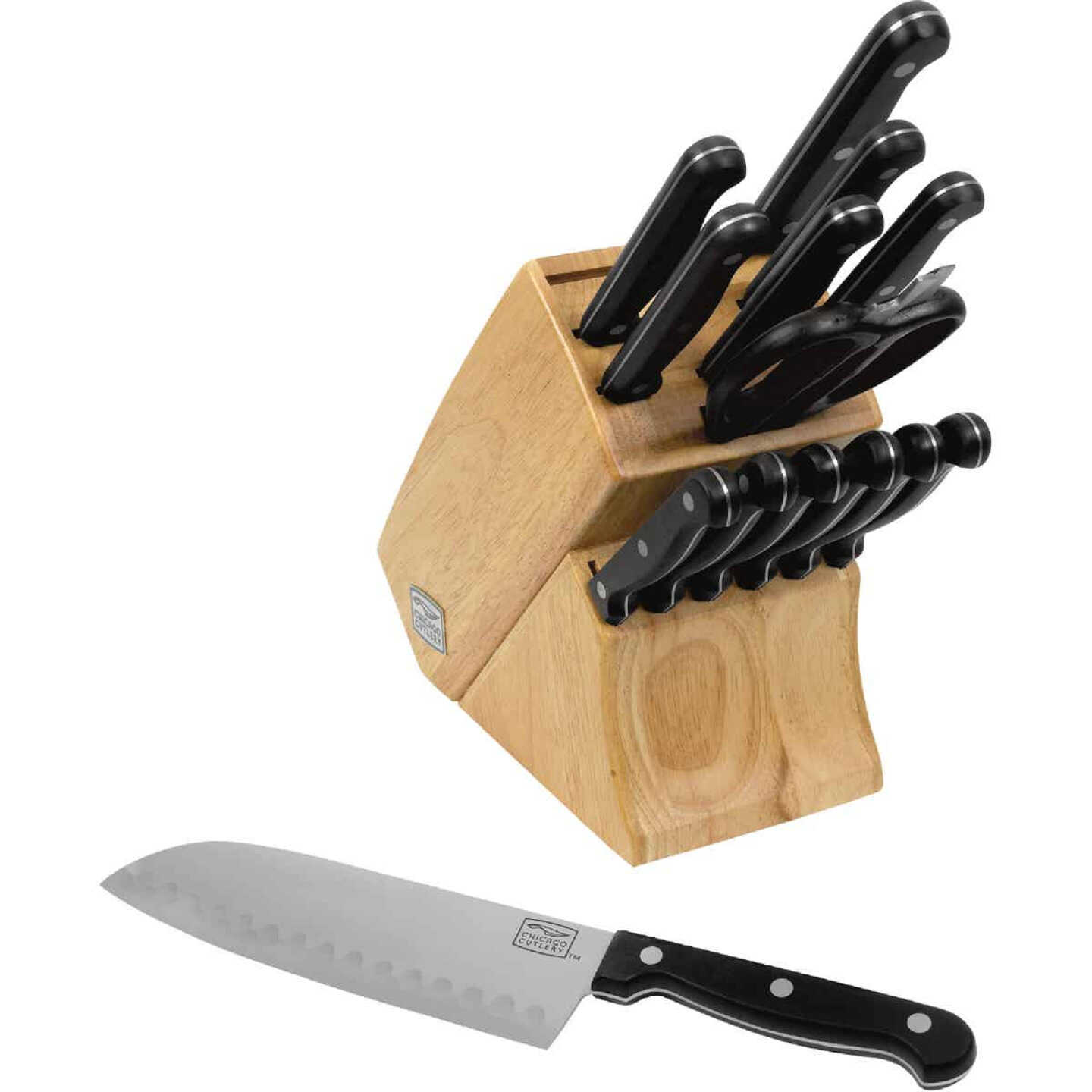 Chicago Cutlery Knife Set with Block 6 Pcs 4 Knives 1 Sharpener Steel and  Block